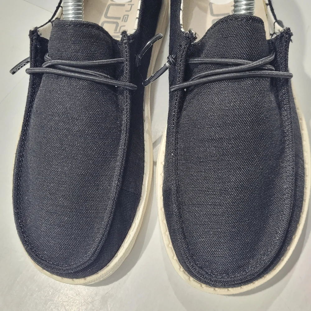 HEY DUDE WENDY YOUTH LINEN BLACK SLIP-ON CASUAL SHOES SIZE 2/LADIES 3